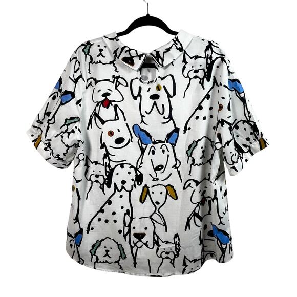 Art Teacher Whimsical Dog Puppy Blouse Peter Pan Playful Modern Retro Style 2XL - Picture 7 of 10